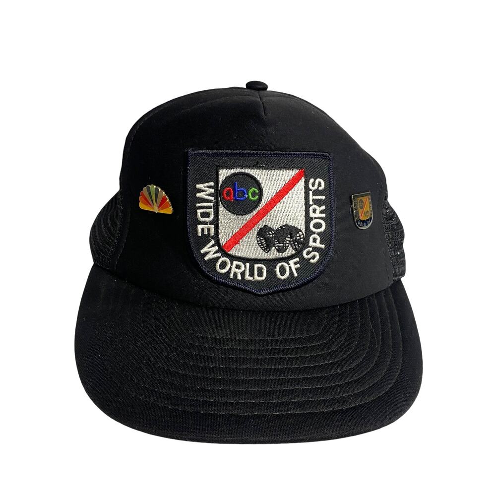 Vintage ABC World Of Sports Patch Pins Mesh Snapback Trucker Hat